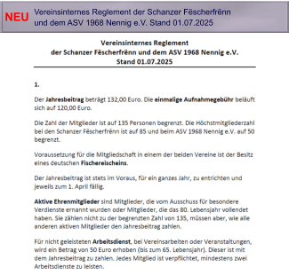 Vereinsinternes Reglement der Schanzer Fëscherfrënn  und dem ASV 1968 Nennig e.V. Stand 01.07.2025   NEU