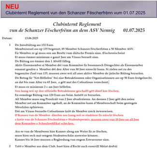 Clubinternt Reglement vun den Schanzer Fëscherfrënn vum 01.07.2025  NEU