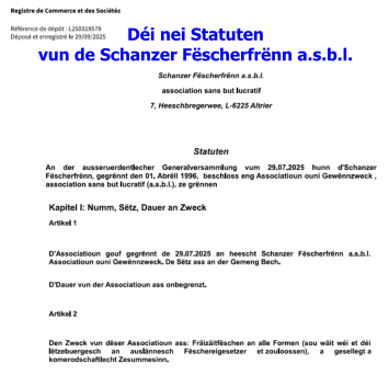 Déi nei Statuten  vun de Schanzer Fëscherfrënn a.s.b.l.